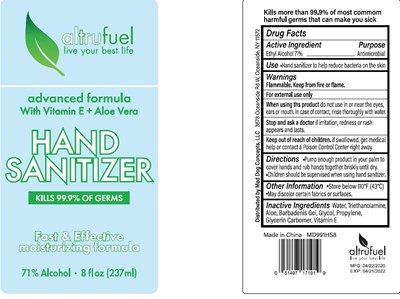 altrufuel hand sanitizer with vitamin E and aloe vera 237 ml 71.jpg image of label - altrufuel hand sanitizer with vitamin E and aloe vera 237 ml 71